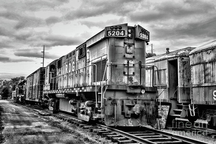 Transportation Photograph - Locomotive Engine 5204 at the Trainyard in black and white by Paul Ward
