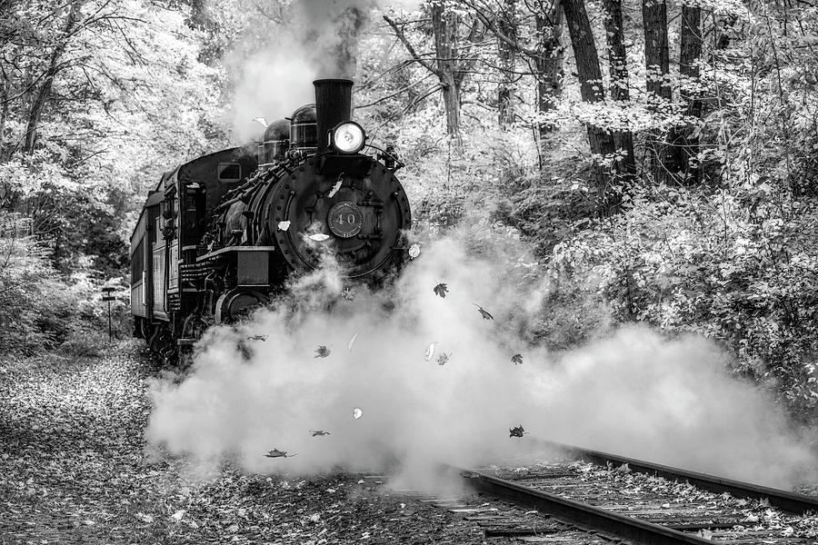 Locomotive No 40 Steam Train BW Photograph by Susan Candelario