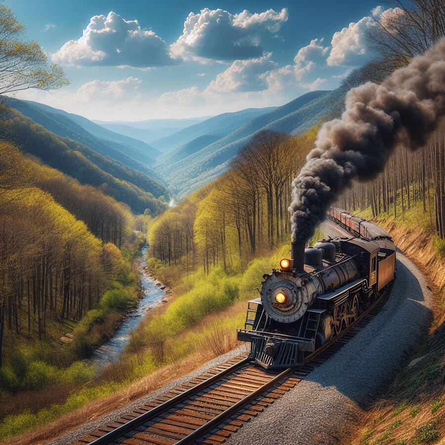 Locomotive Train In The Blue Ridge Mountains Mixed Media by Sandi OReilly