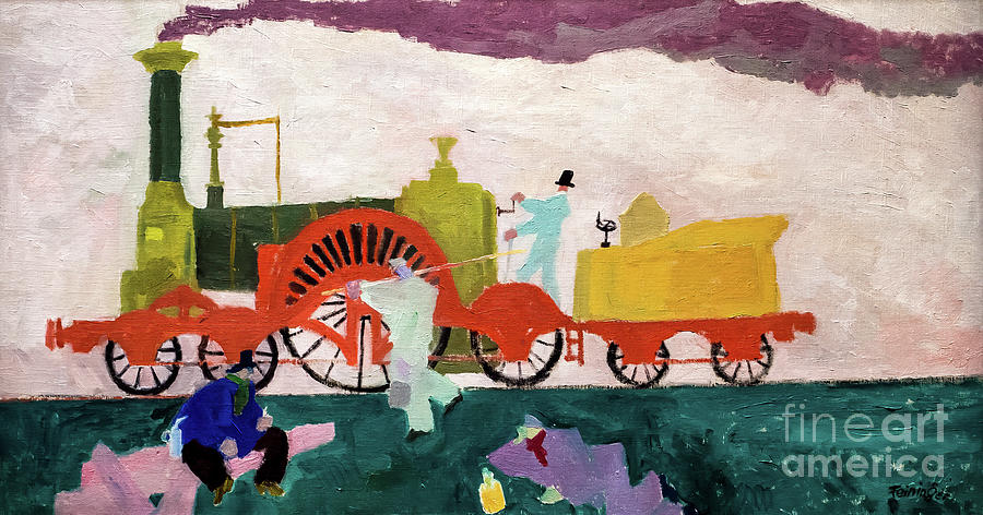 Locomotive with Large Wheel by Lyonel Feininger 1910 Painting by Lyonel Feininger
