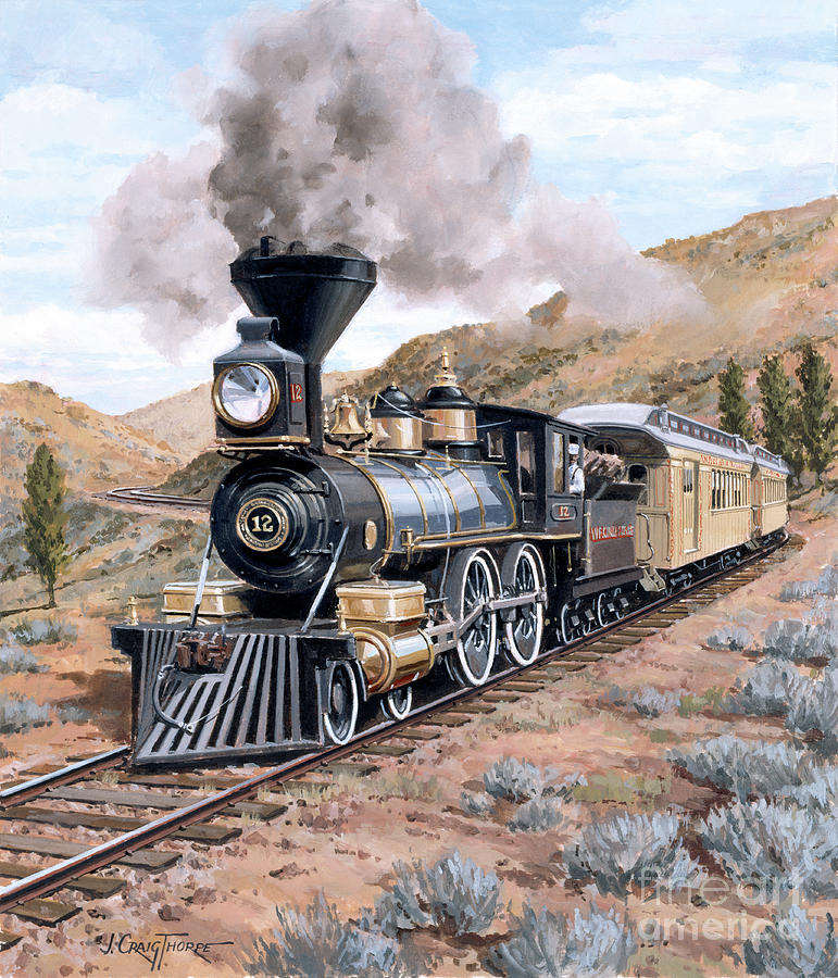 Locomotives - Nevadas Virginia And Truckee Railroad 4-4-0 Type Engine Number 12 The Genoa Painting by J Craig Thorpe