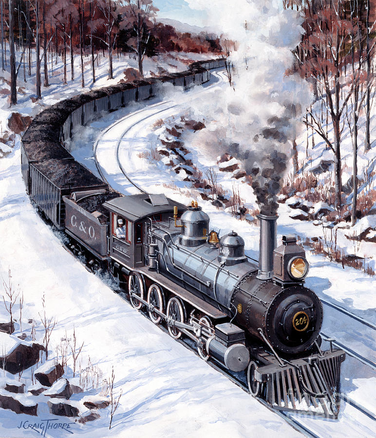 Locomotives - Chesapeake And Ohio Railroad 2-8-0 Type Engine Number 204 Hauling Coal Painting by J Craig Thorpe