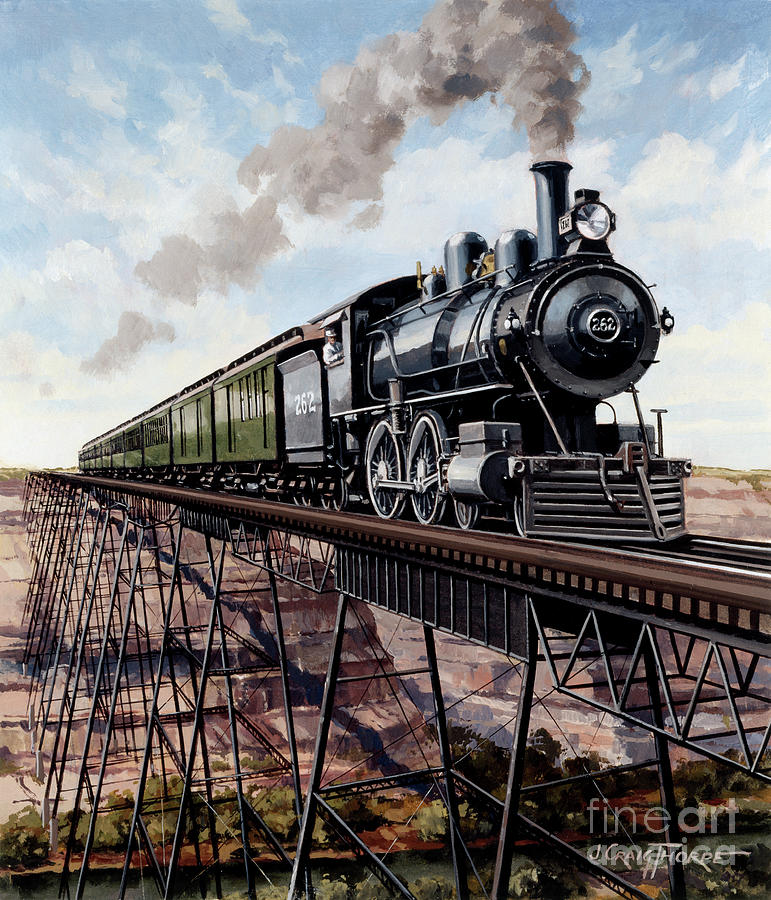 Locomotives - Southern Pacific Railroads Sunset Limited 4-4-0 Type Engine Number 262 Over Pecos Painting by J Craig Thorpe