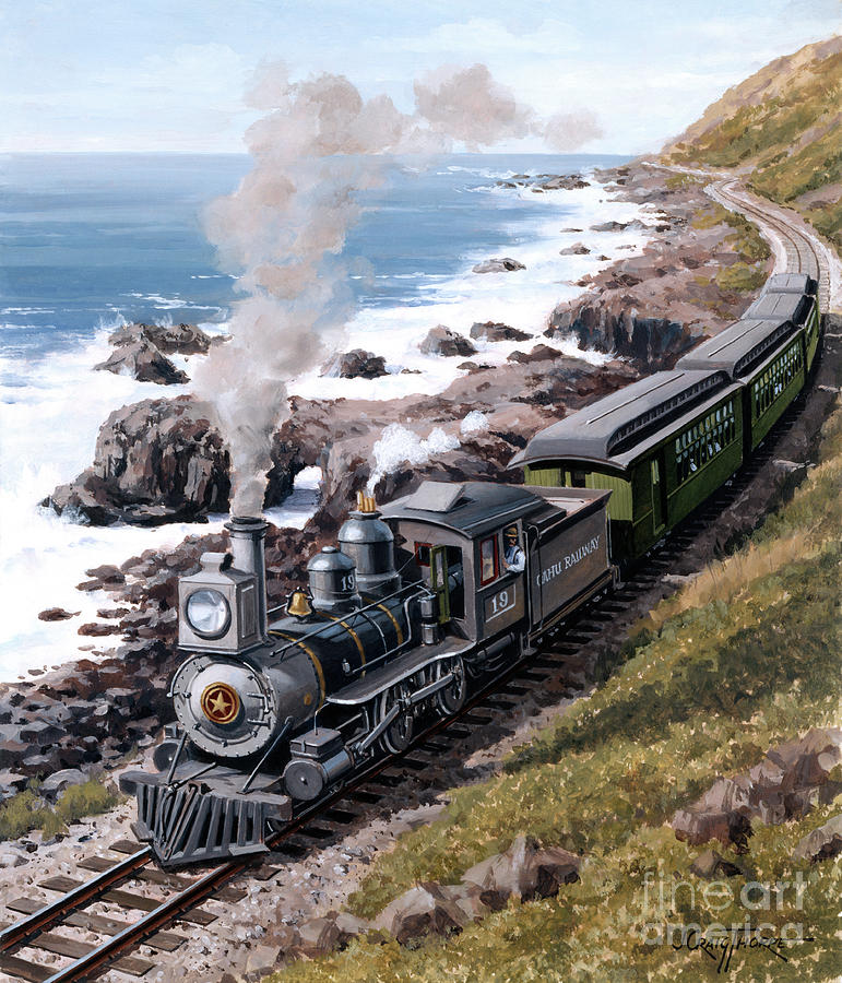 Locomotives - Oahu Railway Baldwin 4-4-0 Type Engine Number 19 By Hawaiian Coast Painting by J Craig Thorpe