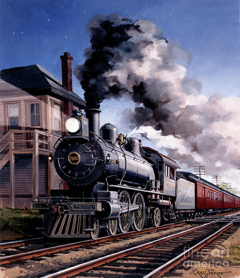 Locomotives - Pennsylvania Railroad E2-Class 4-4-2 Type Engine Number 7002 Broadway Limited Painting by J Craig Thorpe