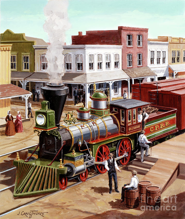 Locomotives - Central Pacific Railroad 4-4-0 Type Engine The Governor Stanford Painting by J Craig Thorpe