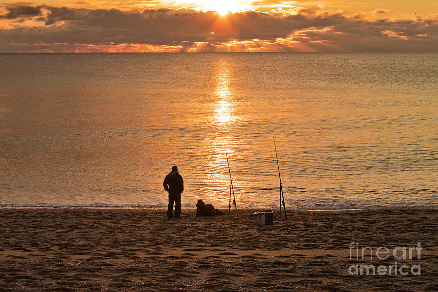 Loe Bar Fishing at Sunset Photograph by Terri Waters