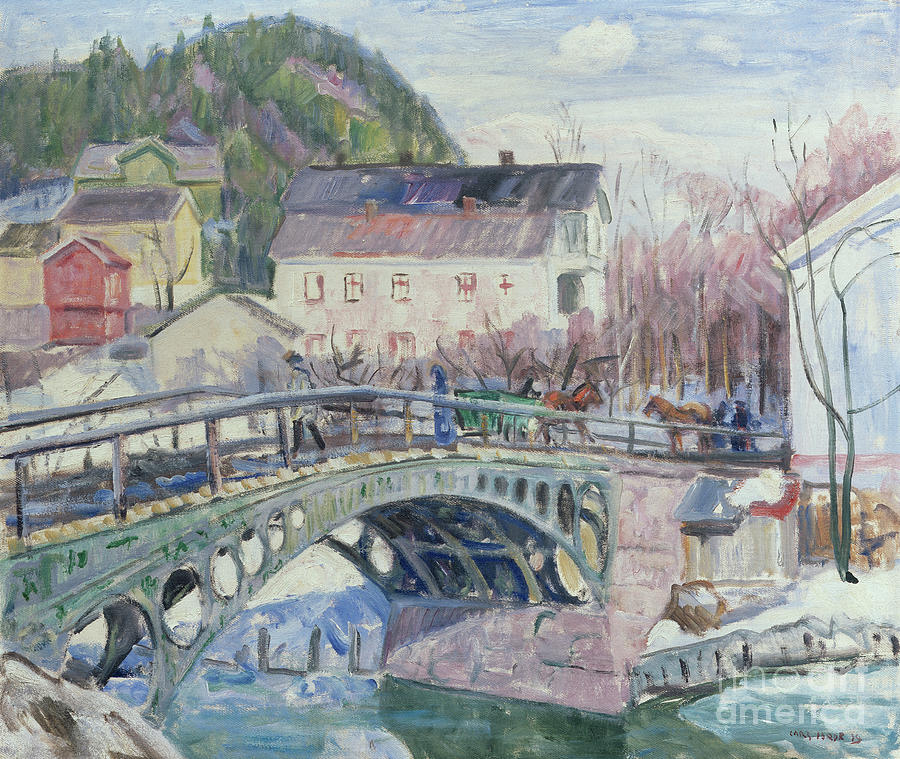 Loekke bridge in Sandvika, 1919 Painting by O Vaering by Lars Jorde