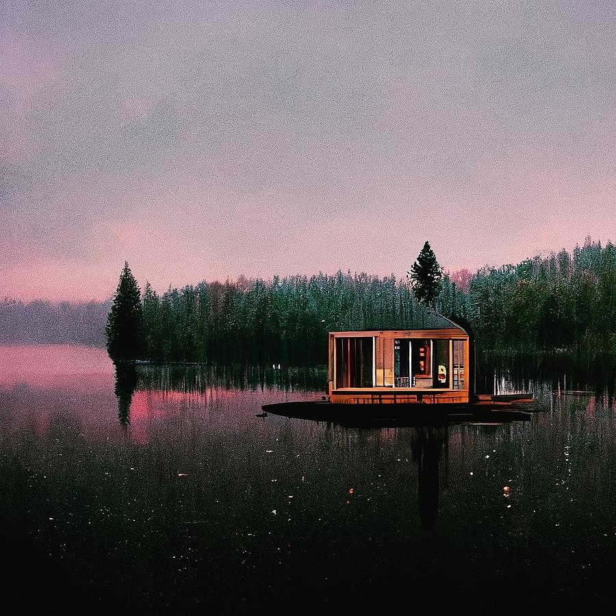 Lofi Cabin on the Lake Digital Art by Abderraouf | Fine Art America