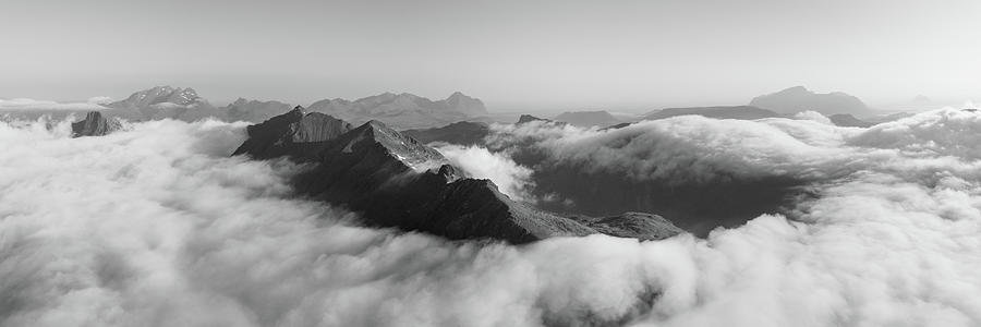 Lofoten Island mountain cloud inversion Norway black and white 3 Photograph by Sonny Ryse
