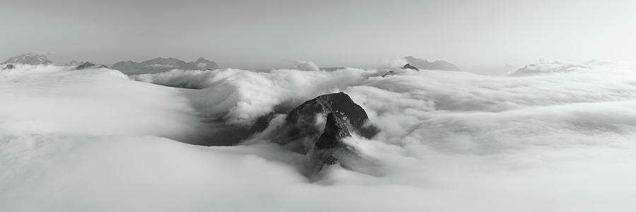 Lofoten Island mountain cloud inversion Norway black and white Photograph by Sonny Ryse