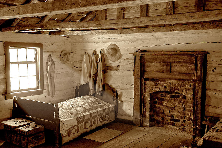 Log Cabin Bedroom Photograph by Anthony M Davis