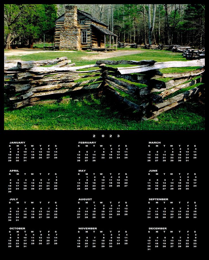 Log Cabin Cades Cove 2023 Calendar Single Page Photograph by Michael