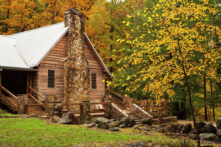 Log Cabin In Autumn Photograph