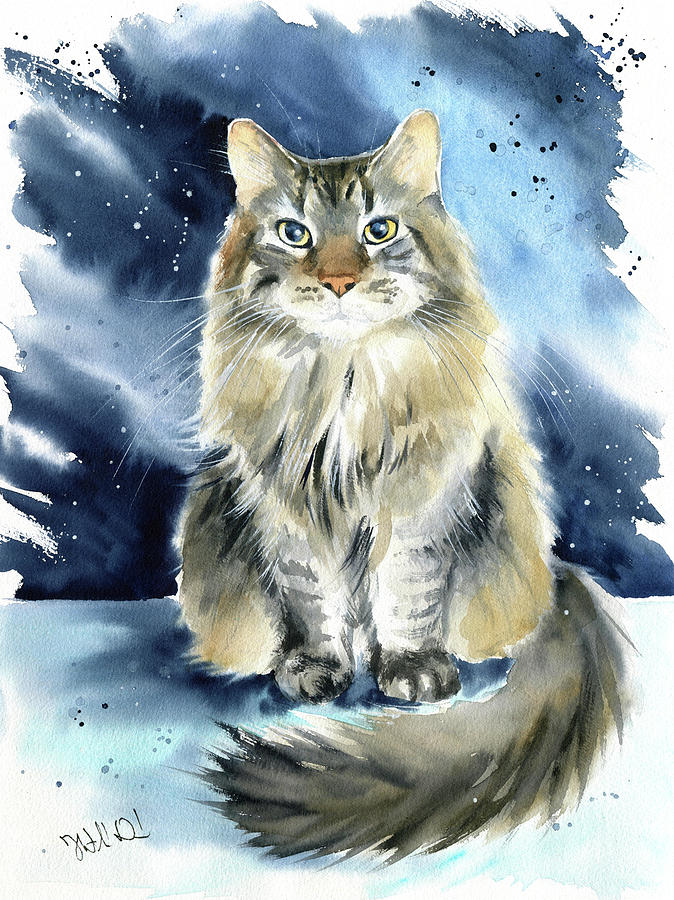 Logan Fluffy Cat Watercolor Painting Painting by Dora Hathazi Mendes
