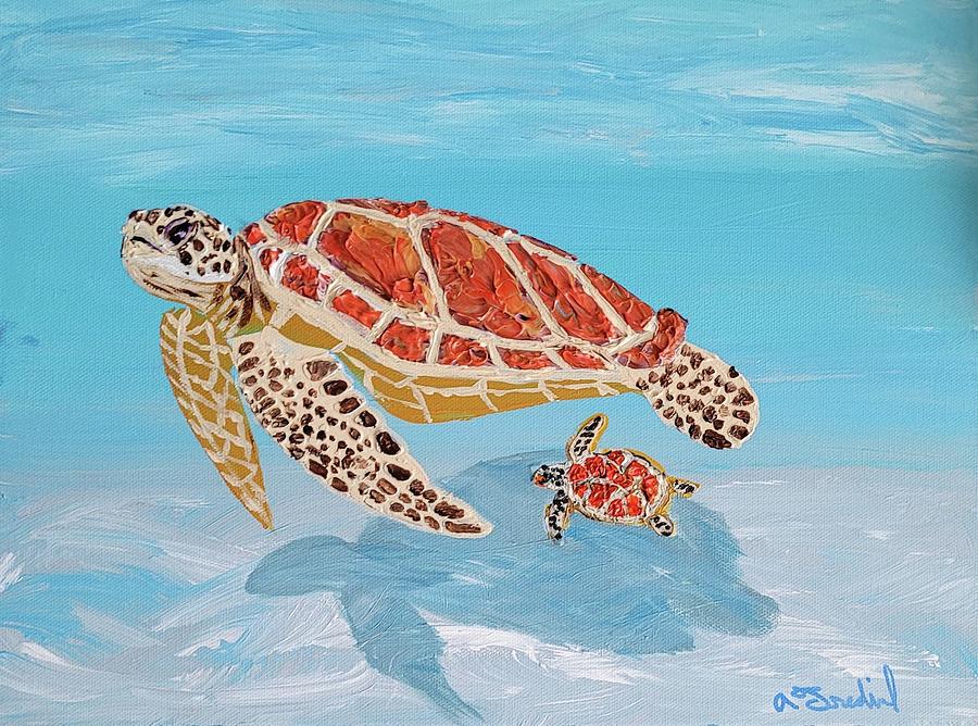LoggerHead Turtles Painting by Ann Frederick