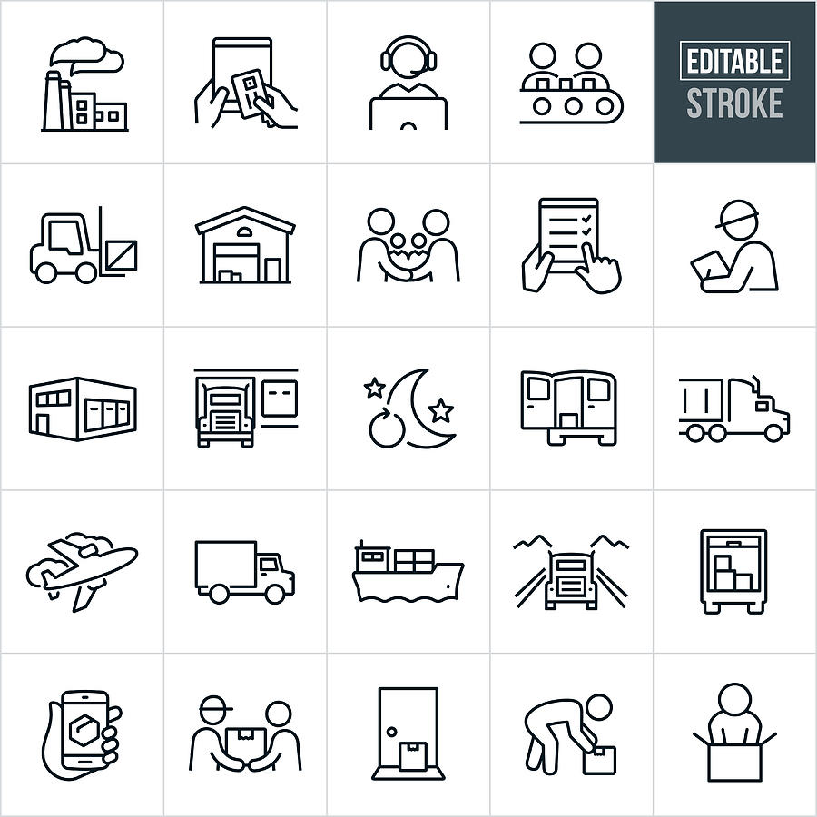 Logistics Thin Line Icons - Editable Stroke Drawing by Appleuzr