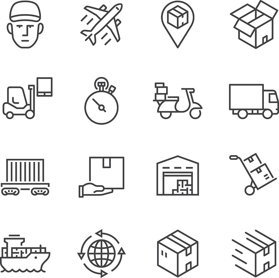 Logistics Thin Line icons Drawing by Steppeua