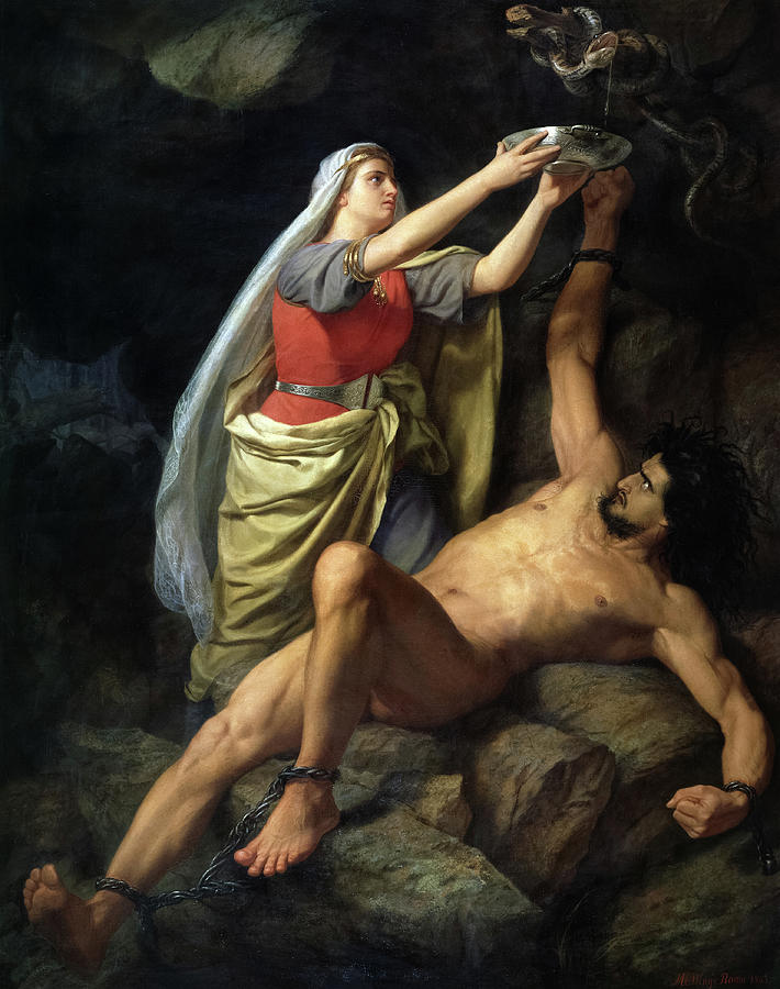 Thor Painting - Loki and Sigyn, 1863 by Marten Eskil Winge