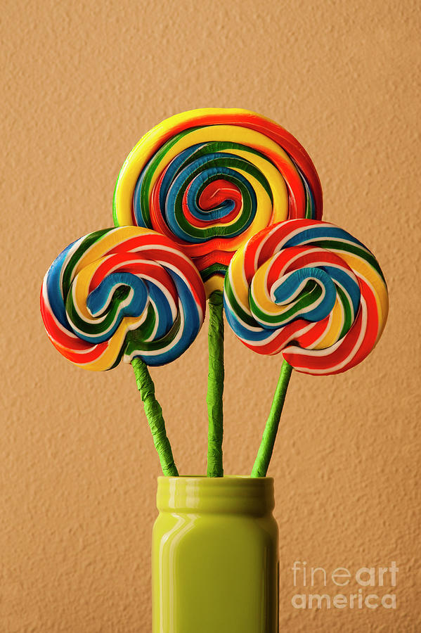 Lollipop Flowers In Green Vase  Photograph by Jim Corwin