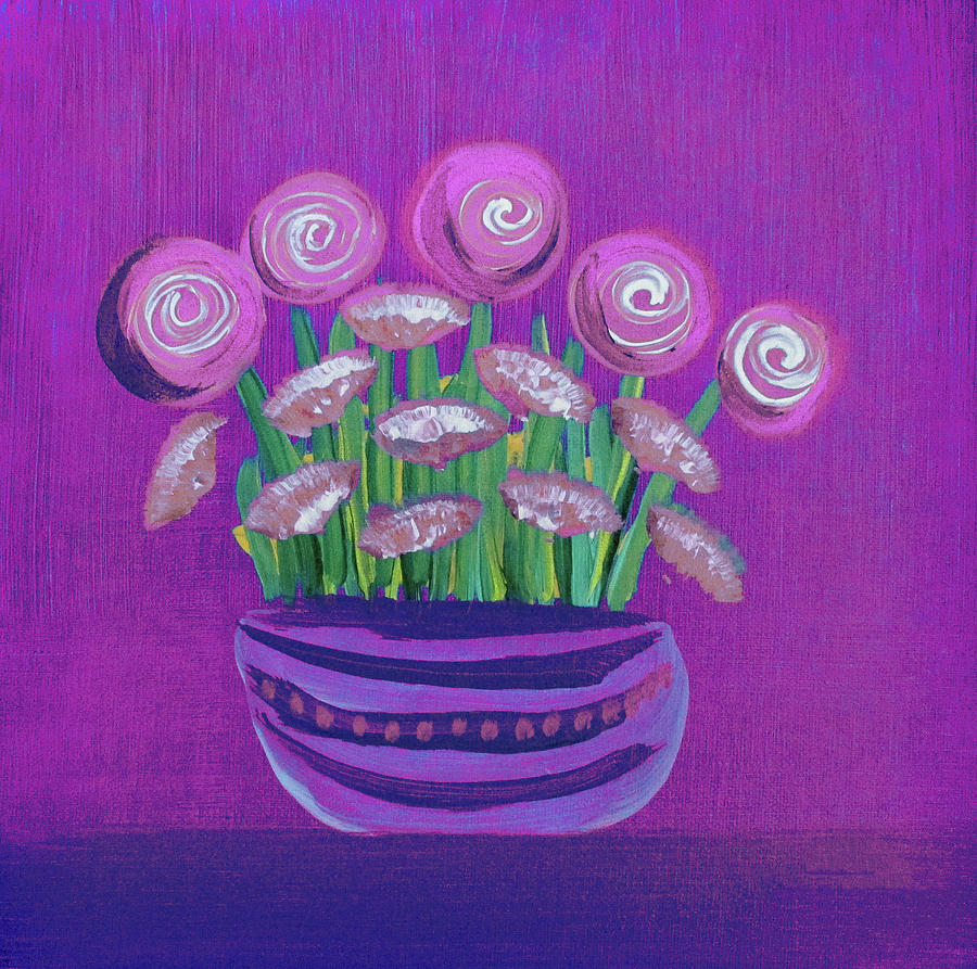 Lollipop Flowers in Pink and Purple Painting by Corinne Carroll