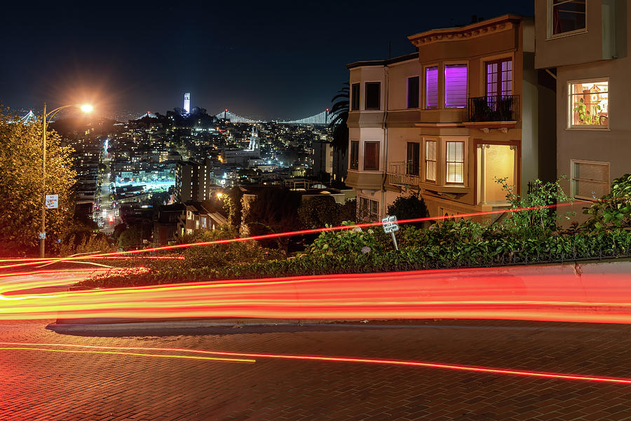 Lombard Street Light Trails Photograph by Laura Macky
