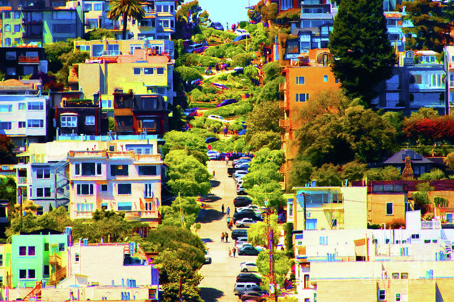 Lombard Street San Francisco Crookedest Street In America R520 20200212 Painterly v2 Photograph by Wingsdomain Art and Photography