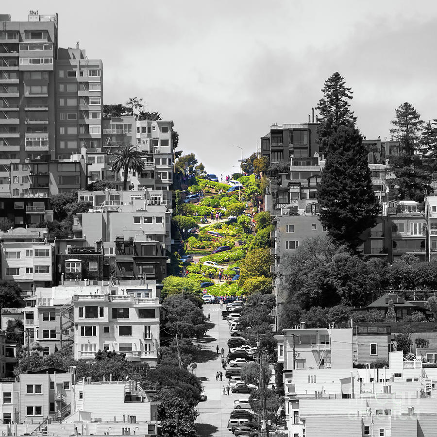 Lombard Street San Francisco Crookedest Street In America R520 Selective Color square Photograph by Wingsdomain Art and Photography