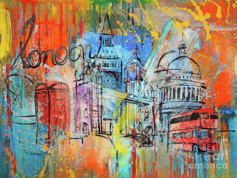 London Abstract Art Mixed Media by Olga Hamilton