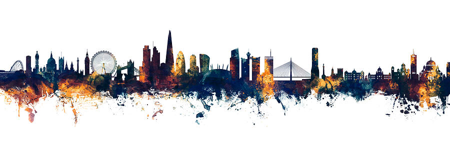 London and Belgrade Skyline Mashup III Digital Art by Michael Tompsett