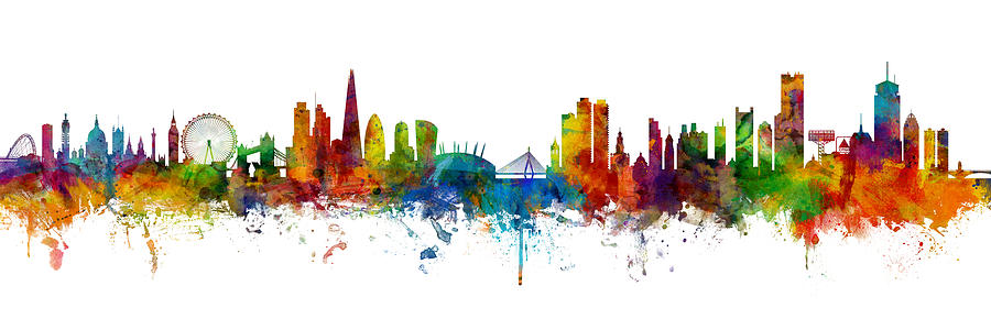 London and Boston Skylines Mashup Digital Art by Michael Tompsett