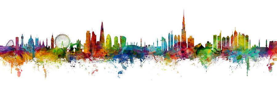 London Digital Art - London and Dubai Skyline Mashup by Michael Tompsett