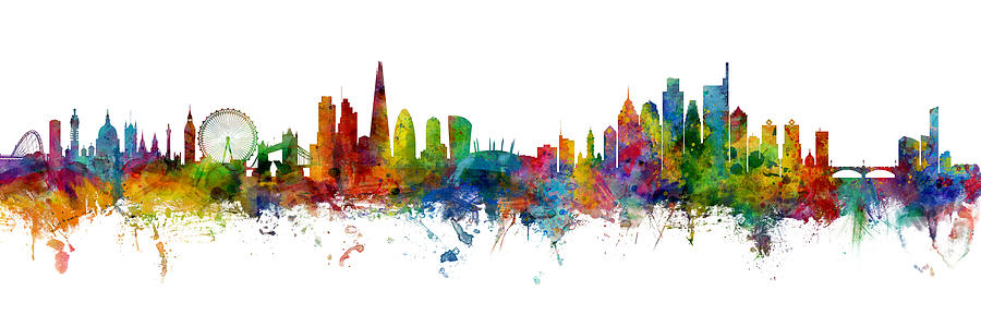 London and Philadelphia Skyline Mashup Digital Art by Michael Tompsett