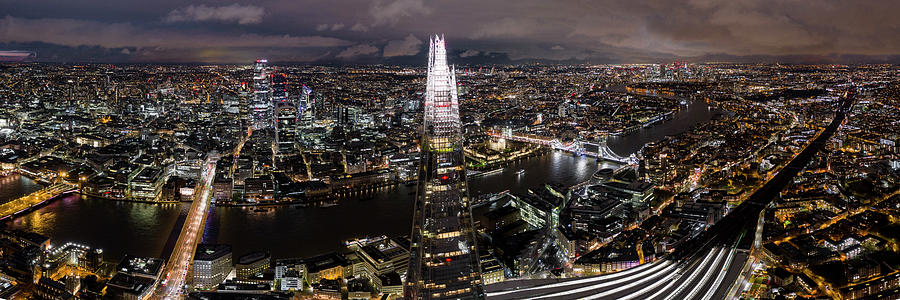 London and the Shard Skyline Aerial at Night Photograph by Sonny Ryse