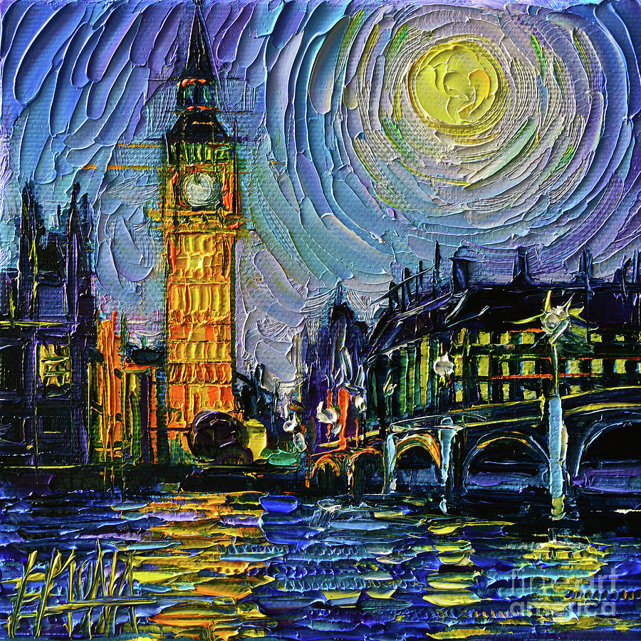 LONDON BIG BEN BY NIGHT oil painting Mona Edulesco Painting by Mona Edulesco
