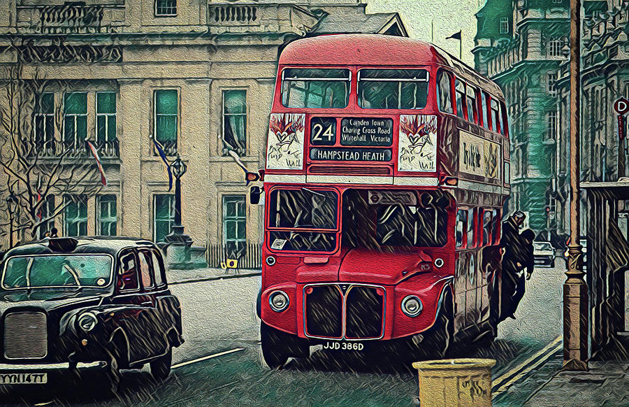 London Bus and Taxi Digital Art by Jim Mathis