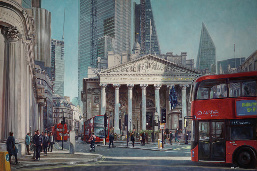 London Painting - London City Bank area in sunny Autumn by Martin Davey