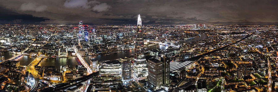 London City Skyline at Night Aerial Photograph by Sonny Ryse