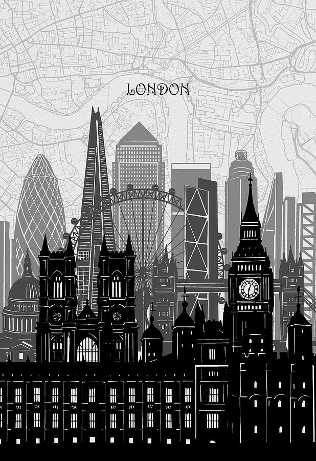 London Cityscape Map Digital Art by Bekim M