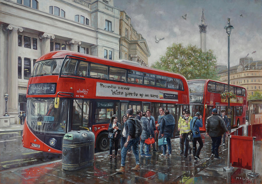 London Cockspur Street bus stop Painting by Martin Davey