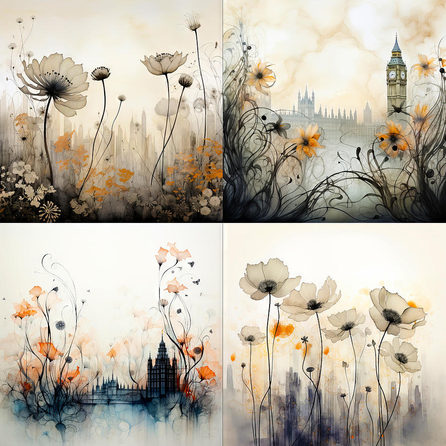 London England flower watercolor Digital Art by Karen Foley