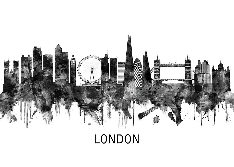 London England Skyline Bw Mixed Media