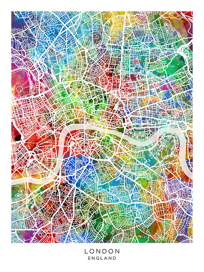 London England Street Map #44 Digital Art by Michael Tompsett
