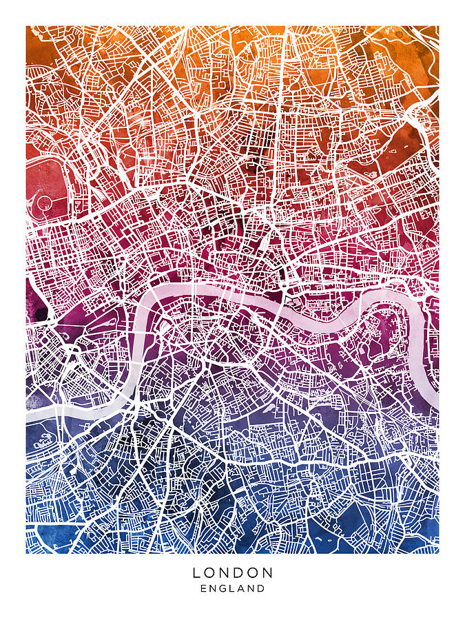 London England Street Map #57 Digital Art by Michael Tompsett