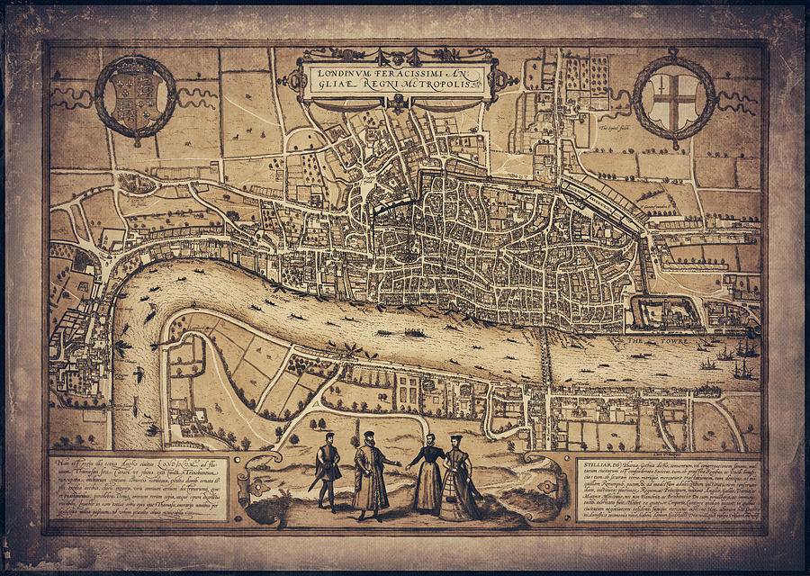 London Photograph - London England Vintage Antique Map 1582 Sepia  by Carol Japp