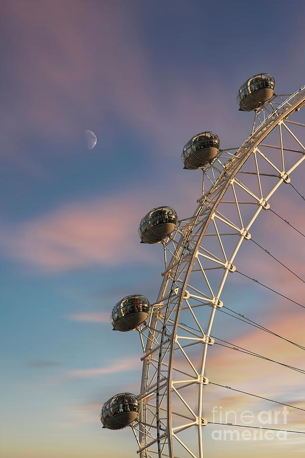London Eye and Moon Photograph by Philip Preston