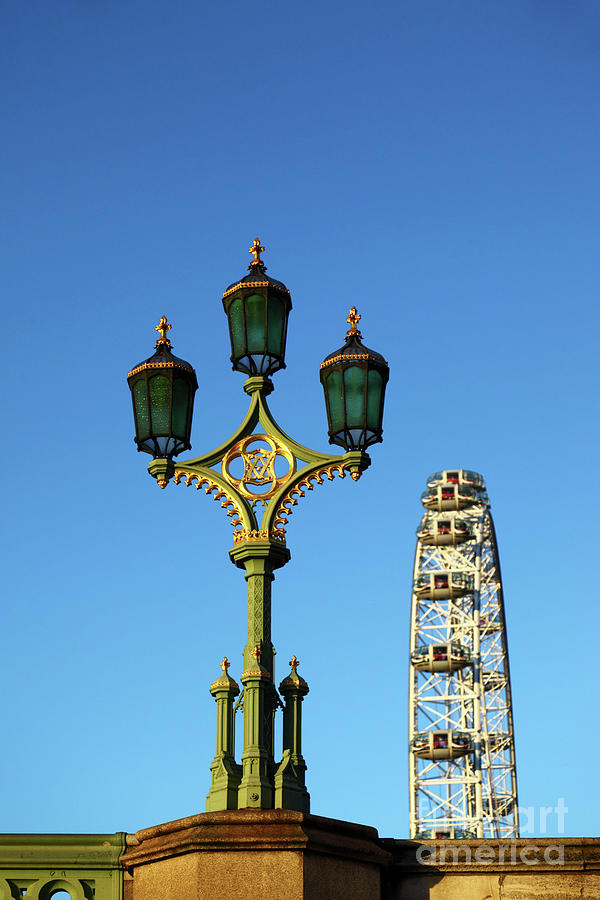 London Photograph - London Eye and ornate street light London UK by James Brunker