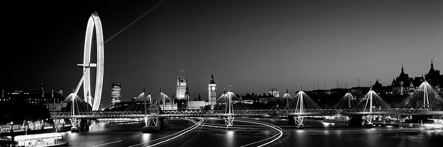 London Eye and the Houses of Parliament black and white Photograph by Sonny Ryse