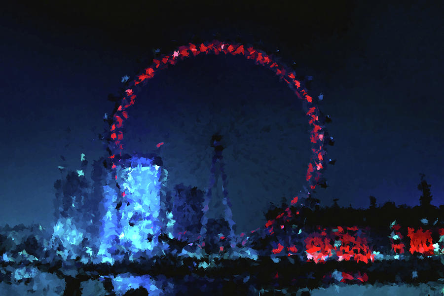 London Eye at Night Painting by Alex Mir