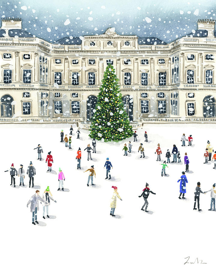 London Ice Skating at the Palace in the Snow by Laura Row